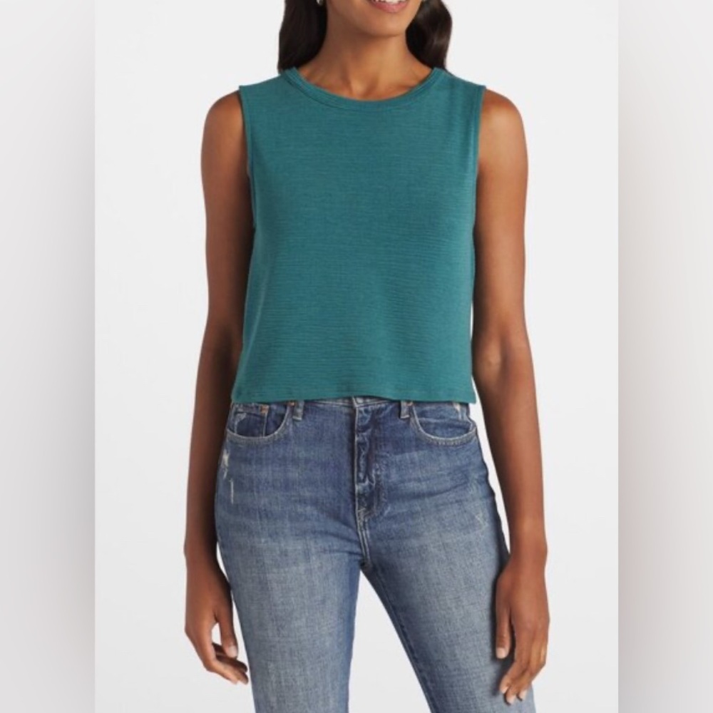 Heatherly Jerash Sleeveless Crop Top Back Twist Cross Size Large Teal Green